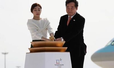Olympia 2018:100 days to go: Flame arrives in South Korea