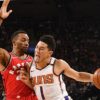 NBA: Devin Booker of the Phoenix Suns hurts against the Toronto Raptors