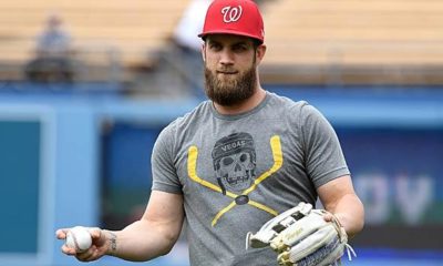 MLB: Bryce Harper plays with Vegas Golden Knights logo on the bat